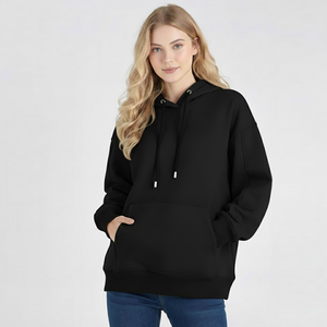 Sweat à capuche uni en coton personnalisé avec poche kangourou avant et grande capuche pour femmes - Product Image 5