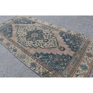 Classique Beige Bleu Vintage Tapis Turc 5.2X10.4 pieds Laine Patchwork Conception pour Salon Couloir Adolescent Chambre Latex Soutenu - Product Image 4