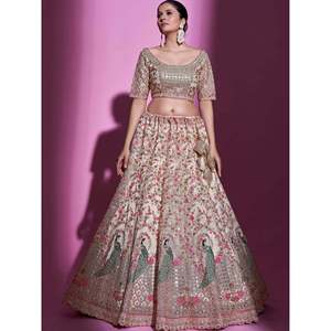 Magnífico Traje de Novia de Lentejuelas Crema con Tela Suave - Lehenga Choli - Product Image 5