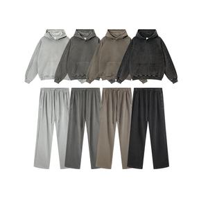 Ensemble survêtement streetwear pour homme de qualité supérieure personnalisé, lavé à l'acide, avec sweat à capuche et pantalon de survêtement, logo personnalisé, taille plus pour l'extérieur - Product Image 1