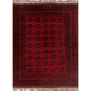 Alfombra Kiaan Grande de Lana Anudada a Mano, Roja y Naranja, con Diseño Geométrico Abstracto Rectangular para Entrada, Pasillo o Recibidor - Product Image 1