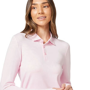 Venta al por mayor 100% algodón puro para Polo camisa para mujer color sólido cuello de botón estilo casual transpirable Oficina actividades al aire libre - Product Image 3