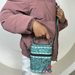 2025 Premium Trendy Floral Tooled Leather Cosmetic Case Designer Women Crossbody Makeup <b>Storage</b> <b>Bag</b> Luxury Beauty Organizer - Product Image 1