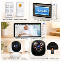 Moniteur de soins aux personnes âgées à distance SOS, caméra vidéo senior 5,0 pouces IPS 720P 355 °   Batterie PTZ 3500mAh sans WiFi 2.4GHZ FHSS CE FCC