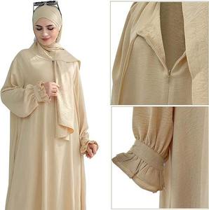 Full-length Customizable Breathable Premium <b>Closed</b> Polyester Abaya V Neck Long Sleeve Four-Way Stretch Turkish Style Muslim - Product Image 4