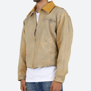 Chaqueta vaquera de trabajo lavada recortada hecha a medida OEM, chaqueta vintage de diseñador con logotipo personalizado para exteriores para hombre, fabricada por Isha Industry - Product Image 2