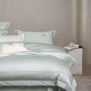 Parure de lit de luxe en coton brodé motif cheval, 4 pièces, en coton soyeux haute densité, housse de <span class=keywords><strong>couette</strong></span>, qualité hôtelière, pour lits King et Queen - Product Image 3