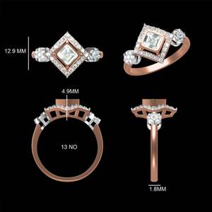 แหวนเพชรทรงสี่เหลี่ยมหรูหราในทองคำโรสโกลด์ 14K สำหรับงานแต่งงาน งานหมั้น ของขวัญวันครบรอบ งานปาร์ตี้ - Product Image 2