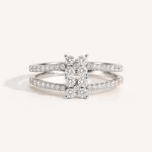 Anillo Twin Blossom Spark - Anillo de cobre y latón chapado en oro con incrustaciones de corazón y flor - Product Image 6