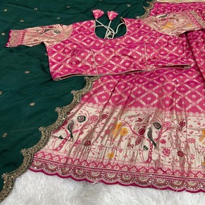VASTRA COTTAGE Paithani <b>Silk</b> Lehenga Choli Set Stitched Embroidery Sequins Cutwork Lace Blouse <b>Silk</b> Dupatta Traditional Wear - Product Image 3
