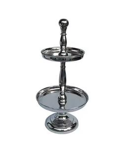 Présentoir à gâteaux rond en aluminium à 2 niveaux avec base en nickel brut pour la cuisine et la décoration de mariage - Product Image 1