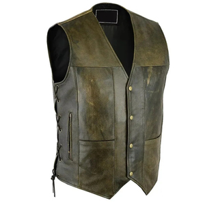 <b>Men's</b> Vintage Plus Size Leather <b>Vest</b> V-Neck Button Closure Autumn Outerwear Solid Color Washed Style Regular Length - Product Image 4