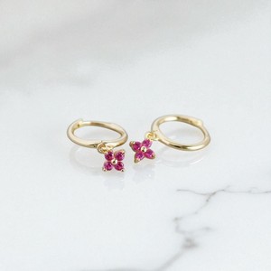 Pendientes de aros de gota de piedras preciosas de cuarzo rubí de trébol de Plata de Ley 925, pendientes de aros pequeños de piedras preciosas, joyería - Product Image 1