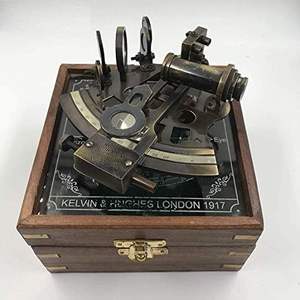 เครื่องมือนำทางทองเหลืองพร้อมกล่องแก้วทำจากไม้ขัดเงาสไตล์ดั้งเดิมโบราณโบราณ - Product Image 1