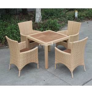 <strong>4</strong> <strong>Seater</strong> Patio Outdoor Dining <strong>Bistro</strong> <strong>Set</strong> Aluminum Frame Patio Furniture <strong>Set</strong> With Teak Decor Table - Product Image 3