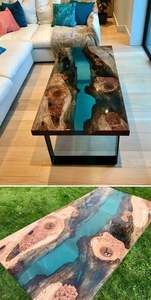 CELEBRATE HIGHLY LUXURY Home Furniture Solid Walnut Wood Restaurant Dining Coffee River Kitchen Epoxy <b>Resin</b> Slab Table - Product Image 5