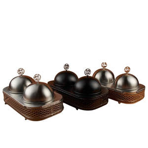 Leaf Shape Arabic Design Metal <b>Heat</b> Resistant Party Chocolate Dates Serving <b>Tray</b> Stand Ramadan Special Set <b>Food</b> Serving <b>Trays</b> - Product Image 5