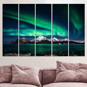 Northern Lights Canvas Art: Night Sky <b>Stained</b> <b>Glass</b> Print,SET OF 5 CANVAS - Product Image 1
