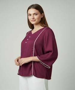 Kurta tendance en coton avec doublure boutonnée, pour un usage quotidien, séchage rapide, prix de gros, vêtement ethnique, couleur vin - Product Image 1
