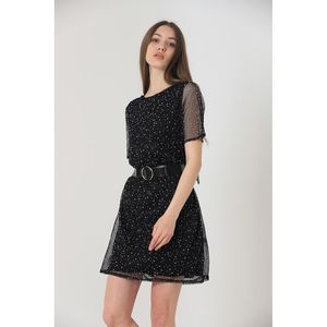 Vestido Corto con Cinturón de Chifón, Algodón y Poliéster con Estampado Blanco y Negro de Topshow para Mujer, Venta al Por Mayor - Product Image 2