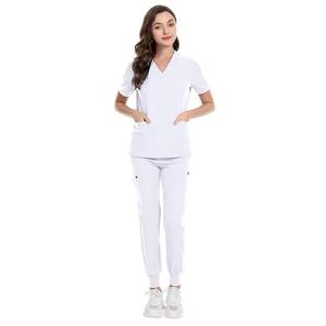 Women's Medical <b>Scrubs</b> Nurse Uniform <b>Top</b> Woven Fabric <b>Scrub</b> Sets for Hospitals with OEM Service - Product Image 1
