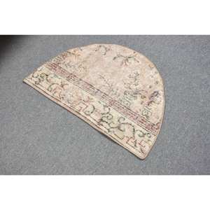 พรมขนแกะสีเบจตุรกี2.5x1.5ft วินเทจทำด้วยมือผืนใหญ่งานเย็บปะติดโถงทางเดินเป็นรูปสี่เหลี่ยมผืนผ้าสำหรับห้องนั่งเล่น - Product Image 2