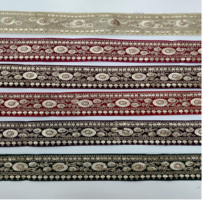 Lacets de travail de fil brodé sur mesure dans quatre options de couleur avec broderie de paillettes dans 5 pouces de largeur pour la revente. - Product Image 2