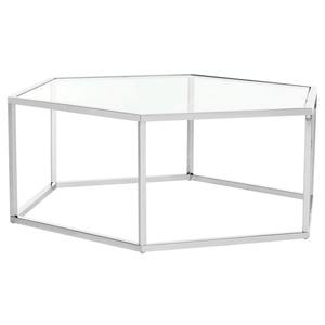 Table basse moderne en verre trempé transparent de forme hexagonale avec cadre en métal pour salon - Product Image 2