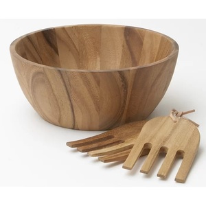 Ensemble de saladiers en bois de luxe personnalisé de haute qualité en bois d'acacia naturel de bonne qualité avec cuillères pour servir la salade et la nourriture - Product Image 5