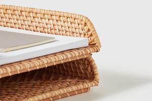 Vietnam Decorative Woven Rattan Stackable Letter Tray Handicraft Organize <b>Papers</b> Seagrass Magazine Holder Wicker <b>Paper</b> Rack - Product Image 3