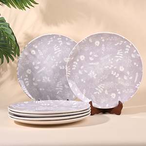 Ensemble de 6 assiettes à dîner Dahlia, 10,8 pouces, nouveau design, style nordique, fond plat, vaisselle en céramique pour les fêtes, les mariages, les hôtels - Product Image 1