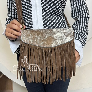 New Large Capacity Women's Real Hair-On Cowhide Suede Leather <b>Handbag</b> Top Quality Classic Single Shoulder & Crossbody Girl Purse - Product Image 1