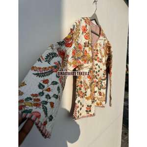 Chaqueta de algodón acolchada de invierno hecha a mano India estilo Kimono con estampado Floral para mujer regalo de fiesta tejido - Product Image 3