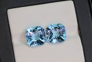 Aquamarine Quartz Gemstone Faceted Square Cut 10mm Aquamarine Stone Earring Matched Pair Lab Created Synthetic Glass Stone - Product Image 4