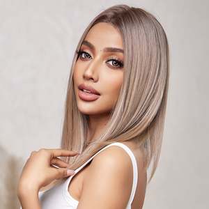 DWY 16 Inch Light Pink <b>Brown</b> Short Straight <b>Wig</b> with Transparent Lace Front - Product Image 3