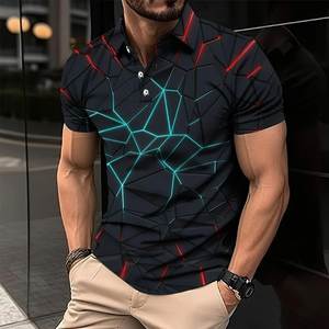 Men's High Quality 3D Graphic <b>Short</b> <b>Sleeve</b> for Polo <b>Sweatshirt</b> Fashionable Style Male Pullover Tee Top Lapel Button Solid - Product Image 5