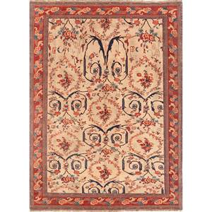 Tapis en laine noué à la main Aalam Paem-1469 ivoire, motif floral abstrait, pour salon, couloir, entrée ou chambre. - Product Image 1