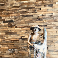 Pangestu Série Bio – Revêtement Mural Acoustique Moderne en Bois de Teck Recyclé à Texture Géométrique 3D Effet Écorce Naturelle Rustique pour Villa et Maison