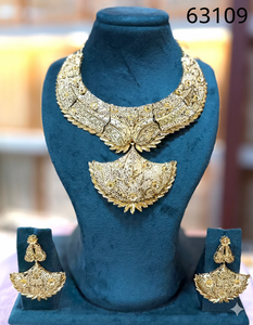 Luxury Gold Finish Designer <b>Necklace</b> Set with Statement Pendant & <b>Matching</b> Earrings for Wedding & Party Wear 63107 - Product Image 3