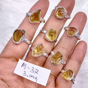 Bagues en pierre brute de citrine verte, argent sterling 925, prix de gros, bijoux en argent - Product Image 2