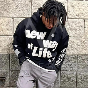 Sudadera con capucha de lana de algodón pesado con logotipo personalizado en relieve para hombre, ropa informal sólida con estampado de soplo, sudaderas con capucha para hombre - Product Image 4