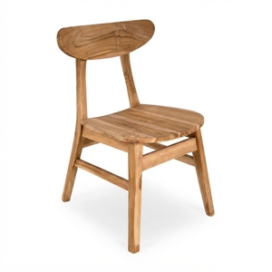 Chaise de salle à manger en teck massif avec dossier incurvé, assise en planche de bois, finition naturelle, chaise d'appoint pour patio extérieur, décoration artistique - Product Image 1