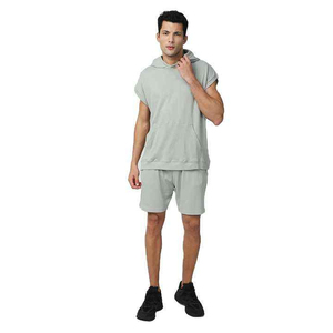 Conjunto Deportivo de 2 Piezas, Sudadera con Capucha de Manga Corta y Pantalones Cortos, Diseño Sólido, Informal, para Gimnasio, con Logotipo Bordado, Unisex, Nueva Colección 2026, Gran Venta - Product Image 1
