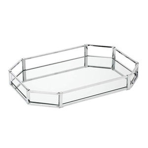 Antique Gold Metal <b>Rectangular</b> Storage <b>Tray</b> With <b>Mirrored</b> Base Modern Decorative Organizer For Home Decor & Gifting Cheap Price - Product Image 4