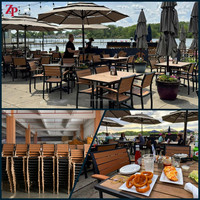 Meubles de restaurant en aluminium et polybois gris durables pour l'extérieur, tables de café, tables et chaises en bois plastique