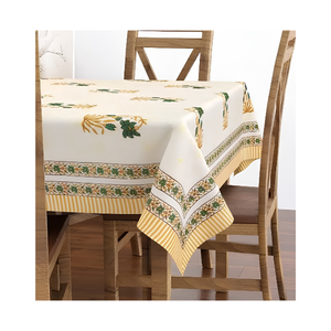 Nappe bleu marine à motif de roses, avec franges décoratives, en lin pour la maison, les hôtels, les restaurants - Exportateur de textiles en lin d'Inde - Product Image 2