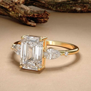 Anillos de compromiso de diamantes cultivados en laboratorio Real 14K oro amarillo corte esmeralda joyería de boda - Product Image 2