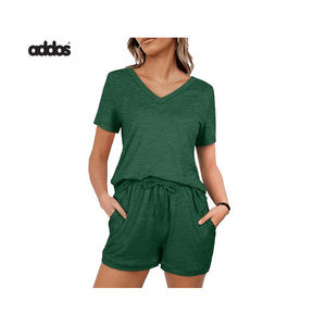 Nouveau Style été 100% coton vêtements pour femmes col rond manches courtes femmes t-shirt et shorts ensembles à vendre ensembles pour femmes - Product Image 6