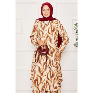 Coffee Brown Crepe Fabric 2-Piece Shorts Set XL Size <b>Button</b>-Down Front and Elasticated Cuffs for Daily Wear - Product Image 2