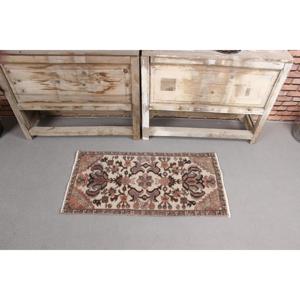 Turkish 1.2x3 ft Rug, Vintage Rug, <b>Brown</b> Bordered Rug <b>Wool</b> - Product Image 3